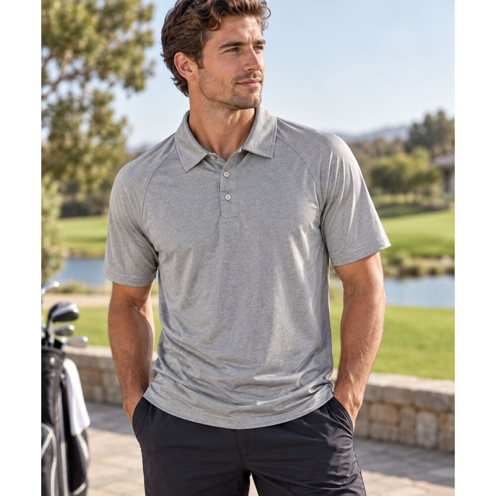 Men’s Gray Performance Polo Shirt Medium Quick Dry Stretch Golf Athletic